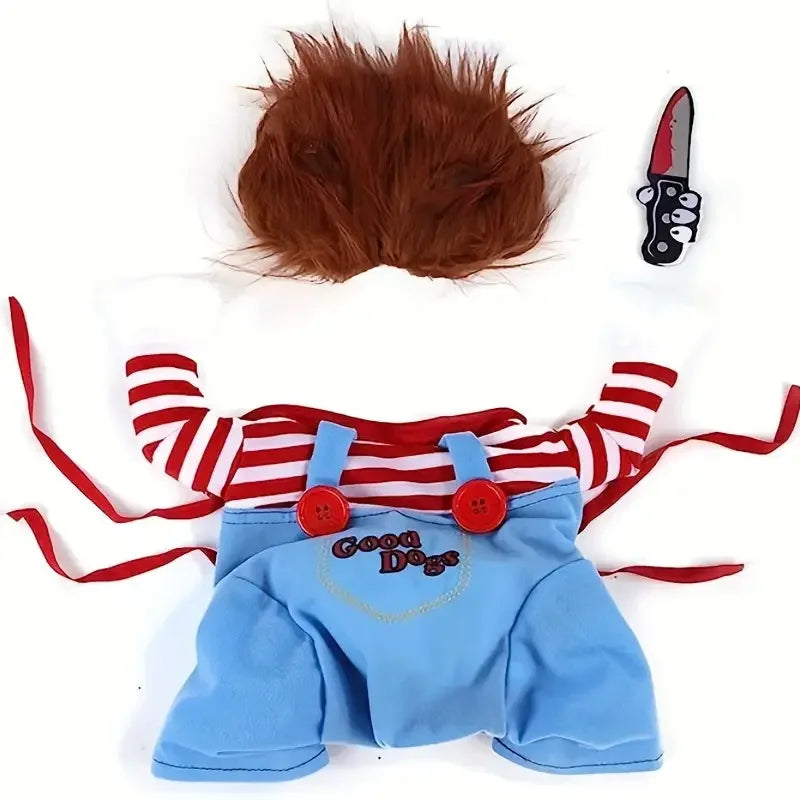 MULTI Color Bloody Doll Dog Costume With Knife And Wig For Halloween