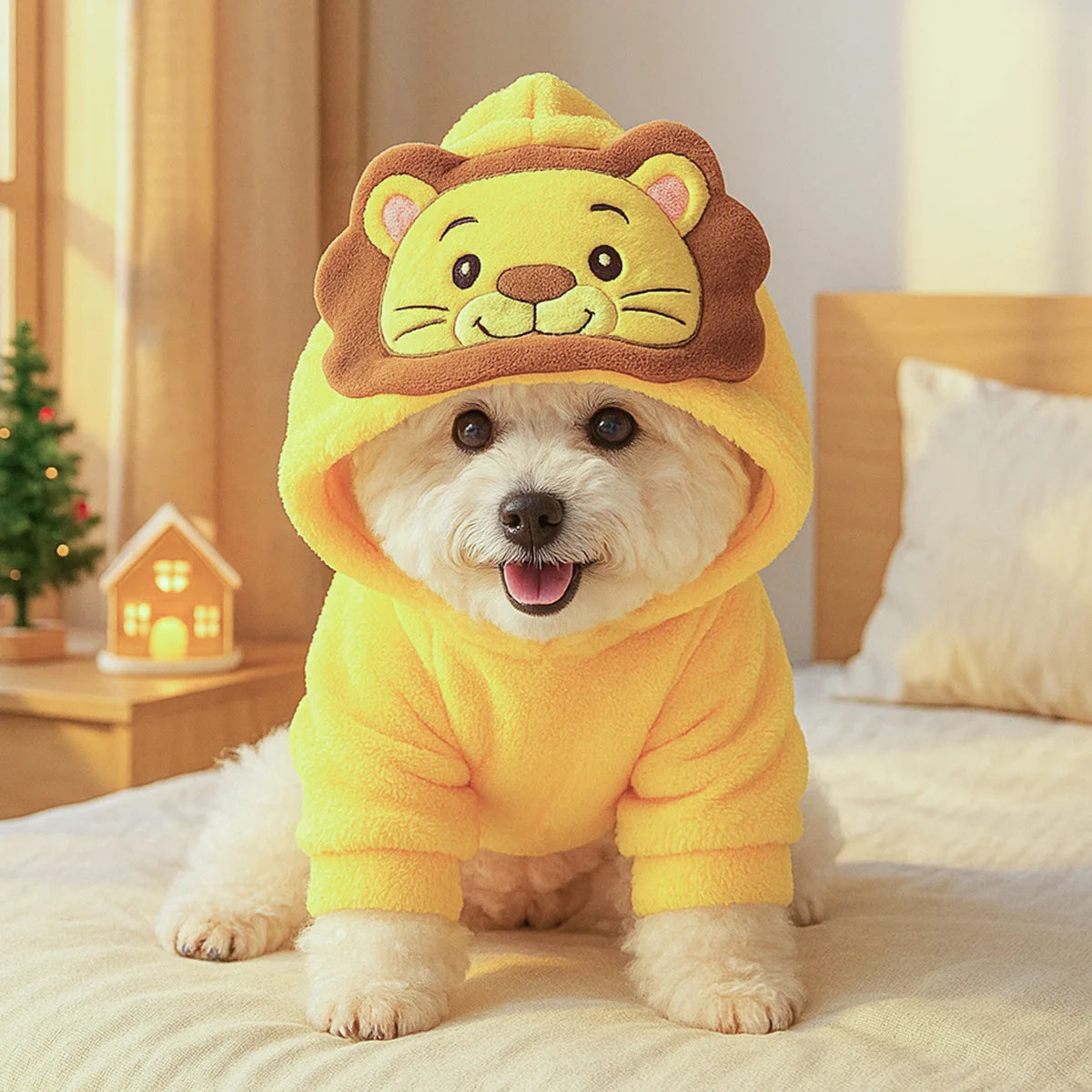 Lion Color Flannel Animal Cosplay Pet Hoodie For Small Dogs & Cats