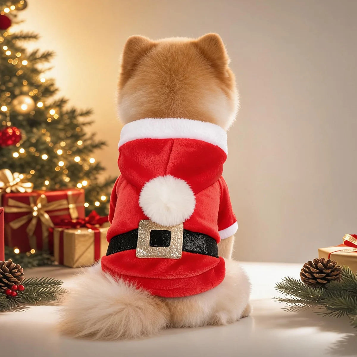 Santa Claus Color Flannel Animal Cosplay Pet Hoodie For Small Dogs & Cats